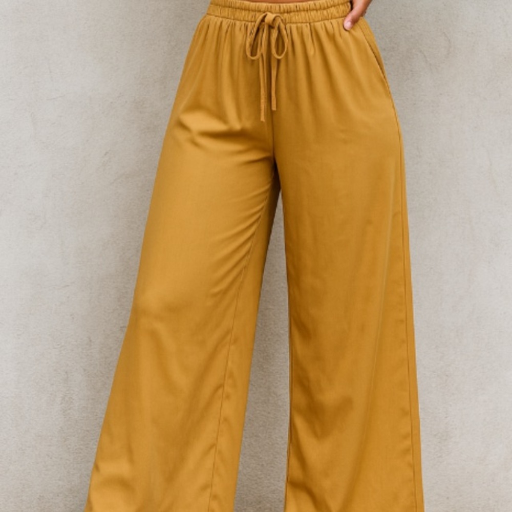 Always Indigo Boho Mustard Wide Leg Pull-On Pants Size M